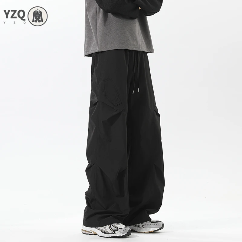Men Lightweight Pleated Cargo Pants Loose Wide Leg Cut Side Functional Pockets For Multiple Street And Daily Casual Occasions