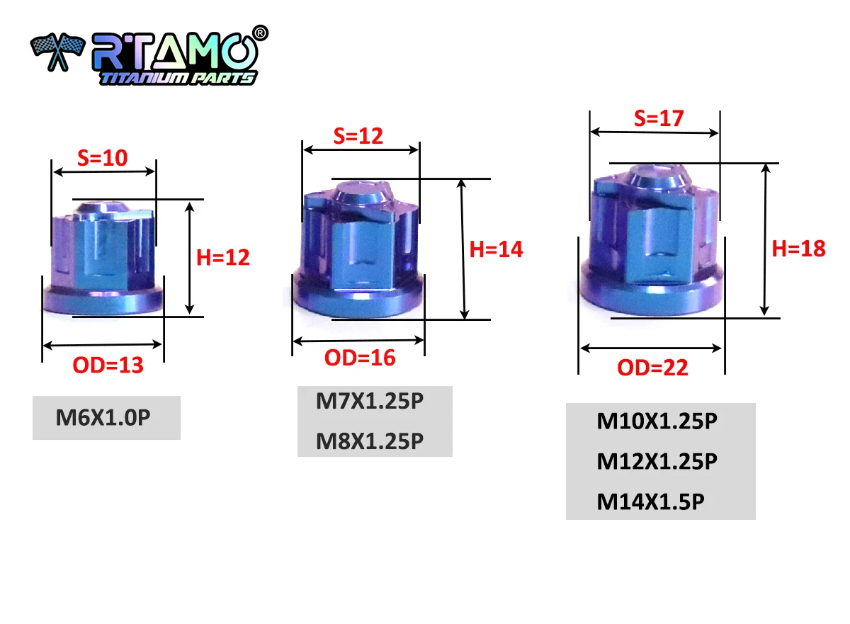 RTAMO Titanium Nuts M6 M7 M8 M10 M12 M14 CNC Closed end Nuts Exhaust Pipe Nut (1PC)