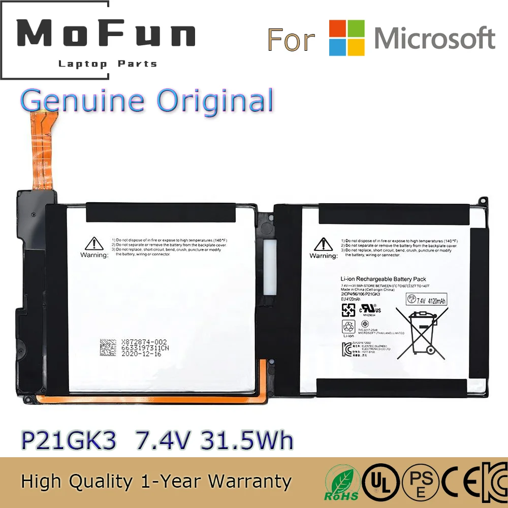 

Brand New Original P21GK3 7.4V 31.5Wh Laptop Battery for Microsoft Surface RT 1st Gen 1516 Tablet