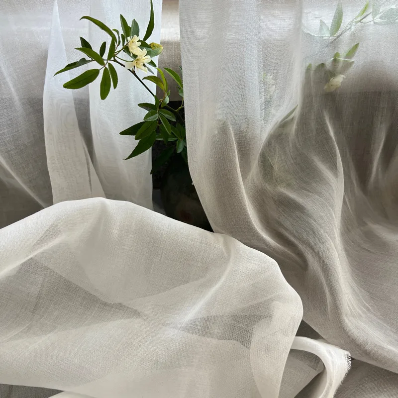 5meters Width 135cm Natural Fiber Ramie Cotton Shawl Gauze Curtain Tulle Transparent Clothing Fabric