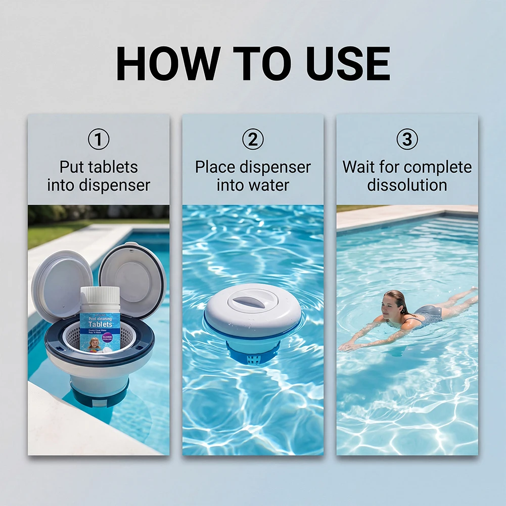 Pool Cleaning Tablets Spa Chlorine Tablets Long-Lasting Algaecide Clarifier Long-Lasting Slow-Release Keeps Water Crystals Clear view 5