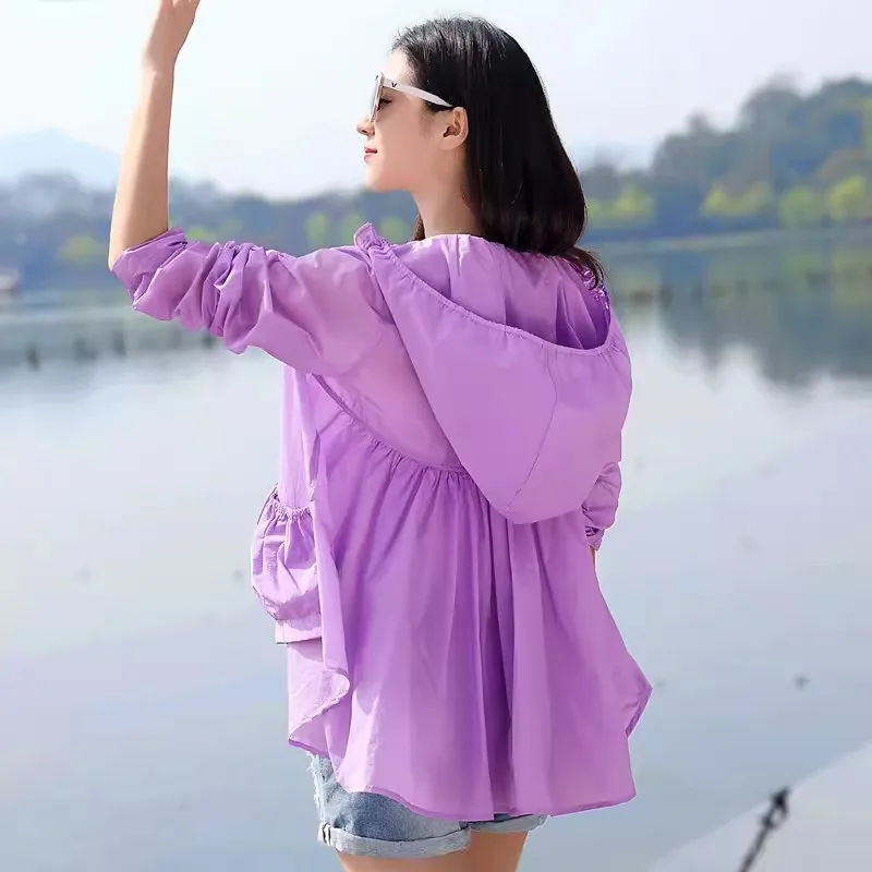 Sunscreen Clothing Women's Short 2024 Summer Fashion Hooded Breathable Sunscreen Outwear Long Sleeved Air-Conditioned Shirt Jack