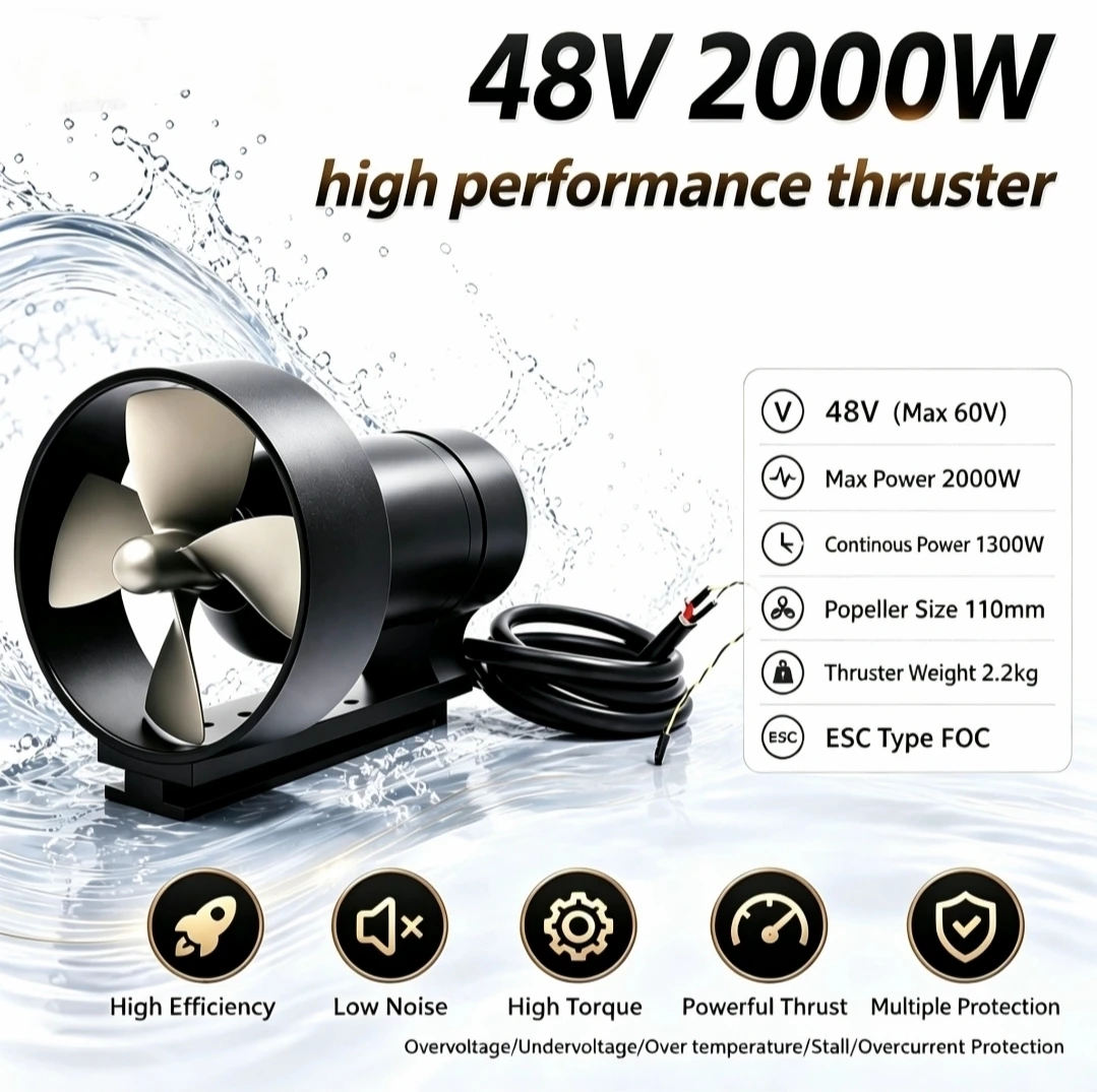 AQ1121 48V 2600W Underwater Thruster 119lbs Propeller for Underwater Photography Exploration Diving Snorkeling Rescue Missions