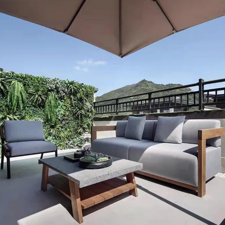 Custom Nordic Outdoor Teak Set Solid Wood Rain Proof Preservative For Courtyard Villa Hotel Balcony Outdoor Garden Leisur