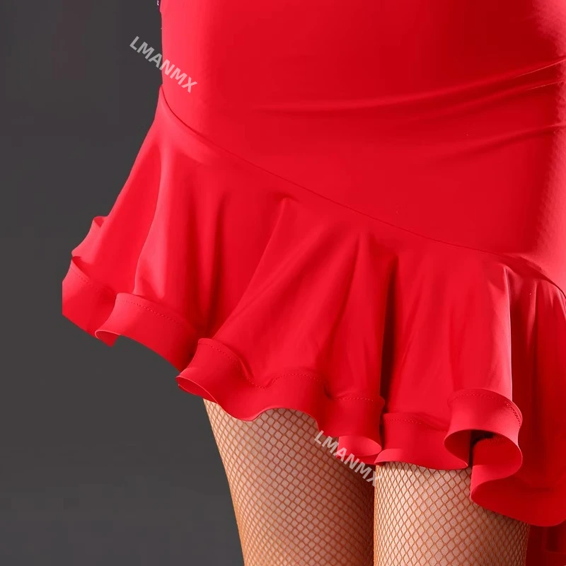 Nieuwe Latin dansrok voor volwassenen, visgraatrok voor dames, onderste kleding, oefenoutfit, onregelmatige halve rok, prestatie-outfit