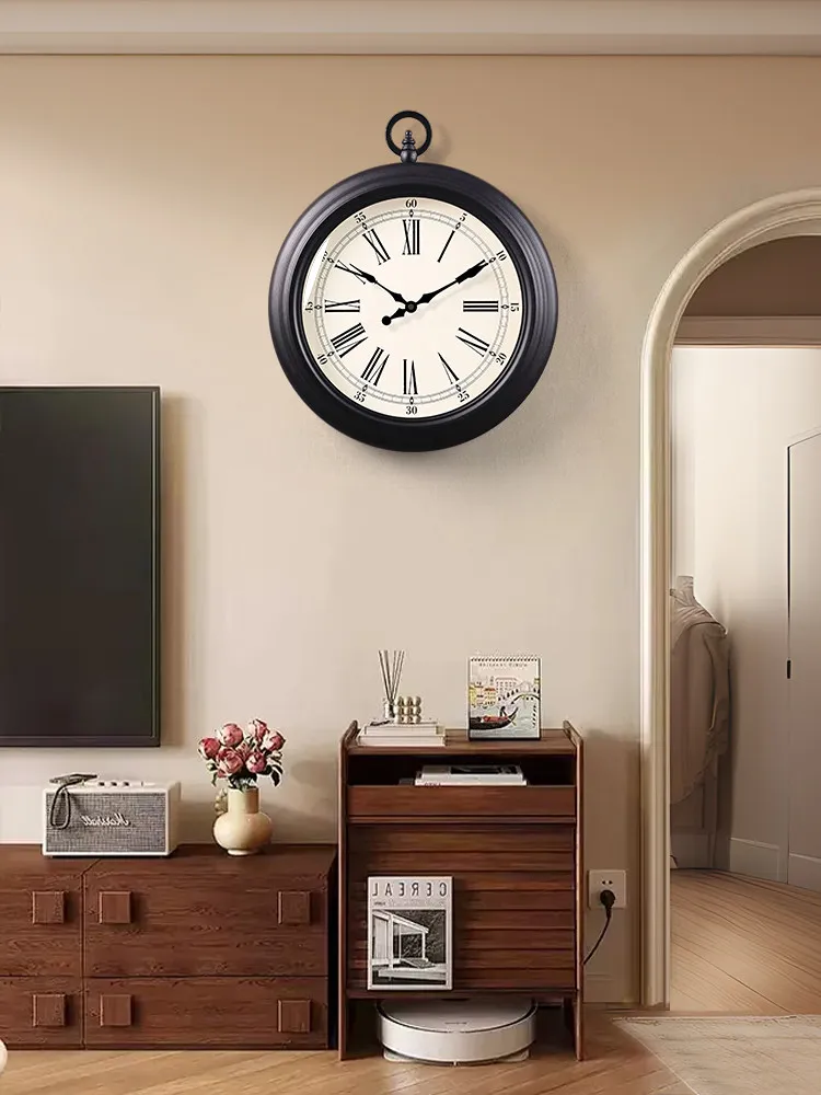 YFY European wall clock home living room, American retro light luxury high sense creative medieval clock wall hanging