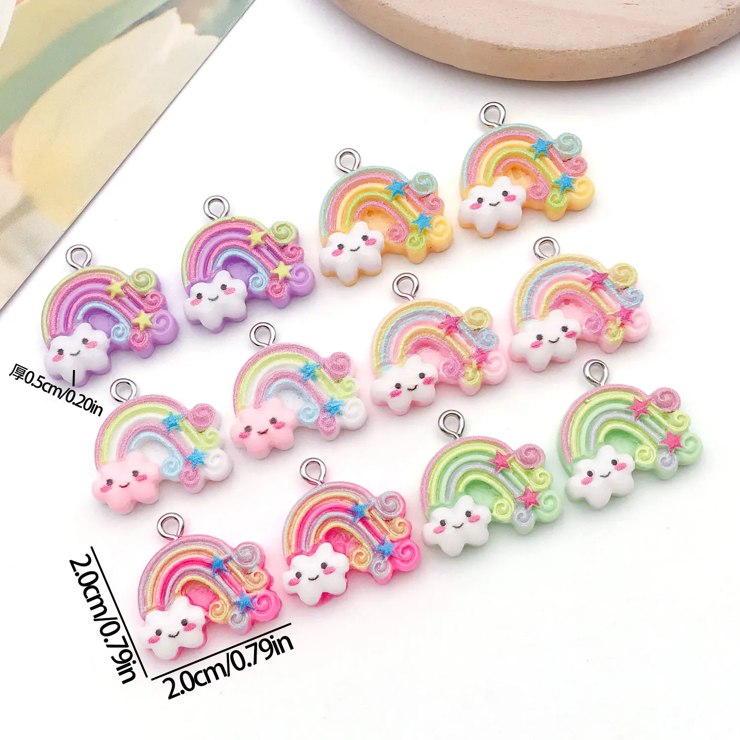 6/12pcs Resin Rainbow Cloud Pendants - Suitable for DIY Jewelry, Cream Glue Phone Charms and Cup Decorations - view 2