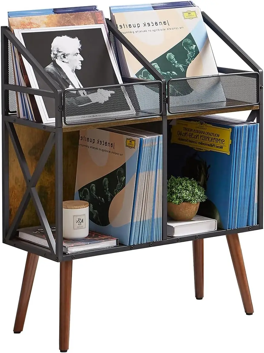 

Vinyl Record Storage Holder Rack,250 Lp Wooden Record Display Table For Albums Books Magazines Files For Living Room Bedroom