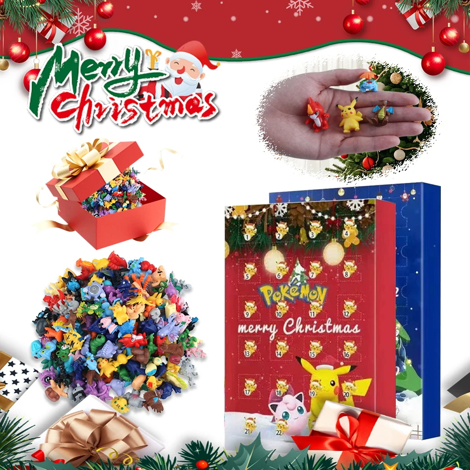 

Фигурка покемона, адвент-календарь, подарочная коробка, мини-кукла с персонажем Пикачу, Бульбазавр, детские рождественские игрушки, подарки