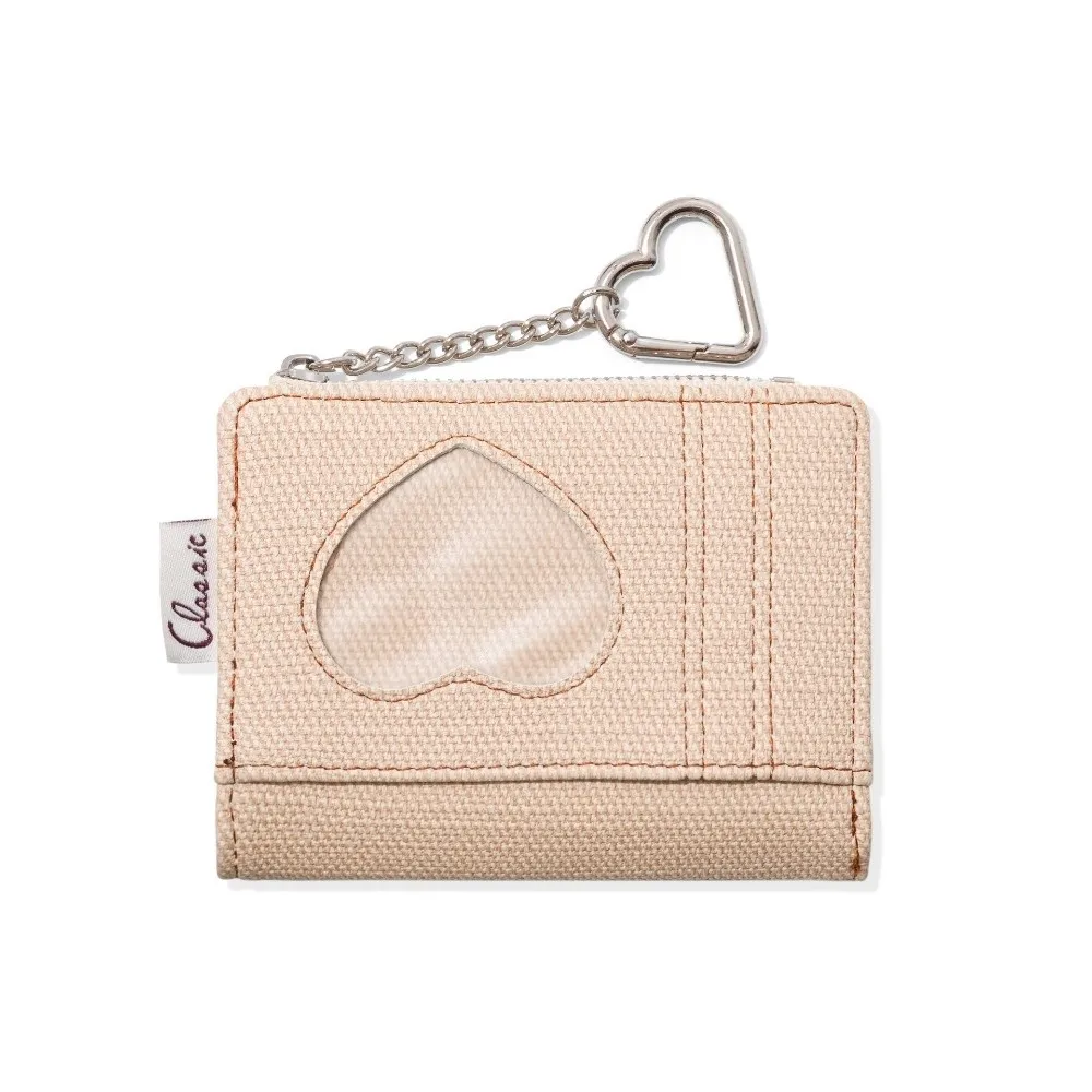 New PU Short Wallet Heart Window Snap Closure Women Wallets Metal Chain Card Holder Wallet
