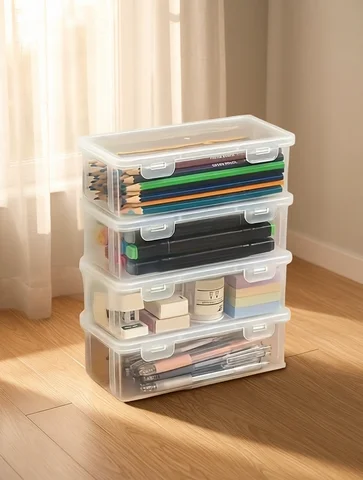 1/4pcs Large Clear Plastic Storage Boxes with Hinged Lids Ideal for Jewellery Ornaments Home Supplies and Office Organization