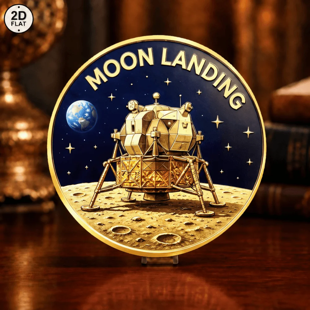 1pc Moon Landing Steampunk Commemorative Coin Color Print Space Exploration Challenge Coin Keepsake Gift for Space Lovers