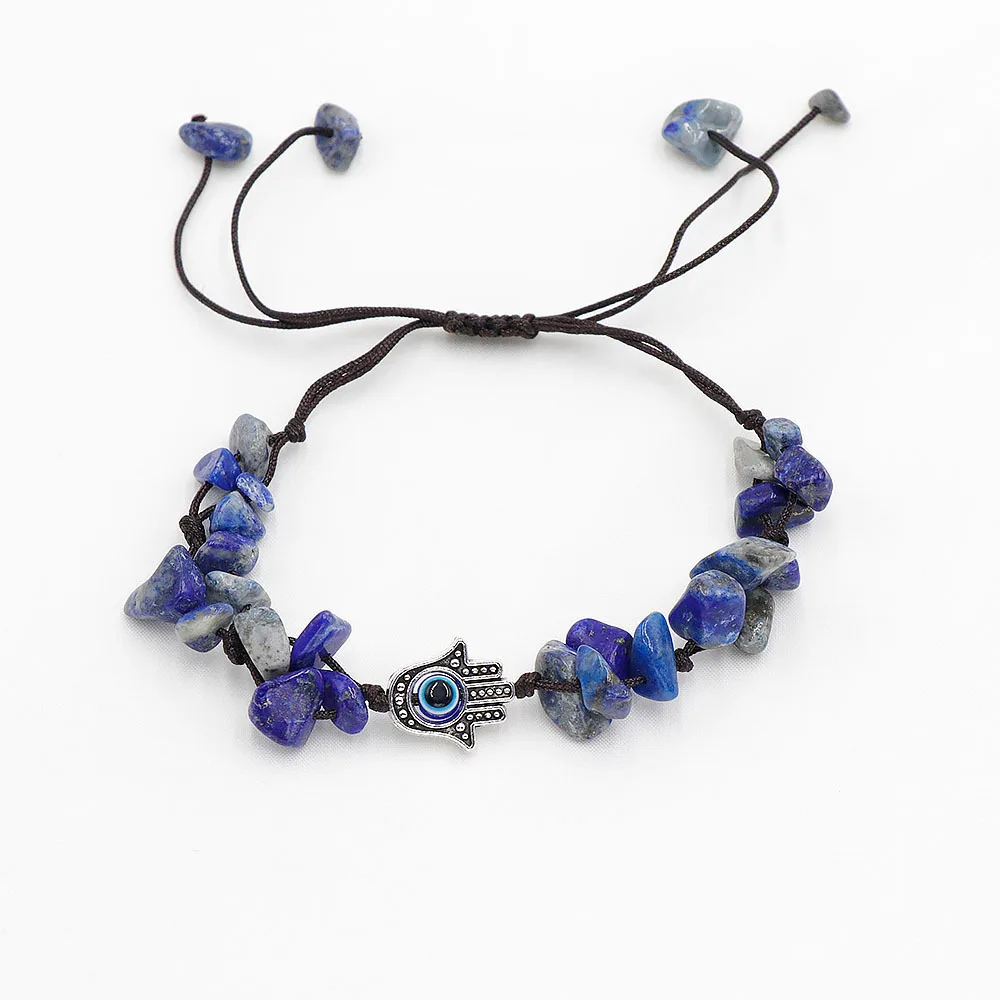 

Подвески на ладони от сглаза, натуральный нерегулярный чип, регулируемый браслет ручной работы, аметист, браслет из лазурита для женщин и мужчин, ювелирные изделия