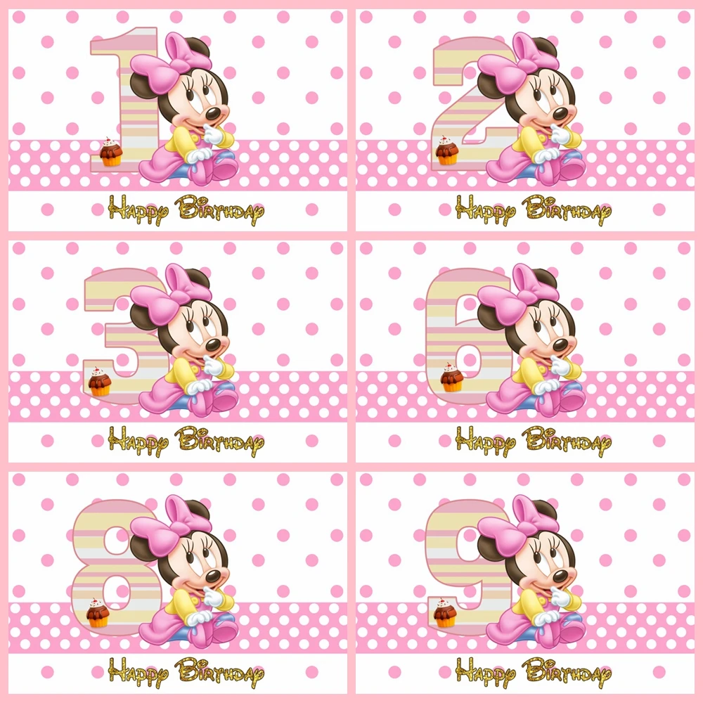 Minnie Backdrop Pink Bow Princess Happy Birthday Photography Background Banner for Girl Baby Shower 1~9 Birthday Party Custom