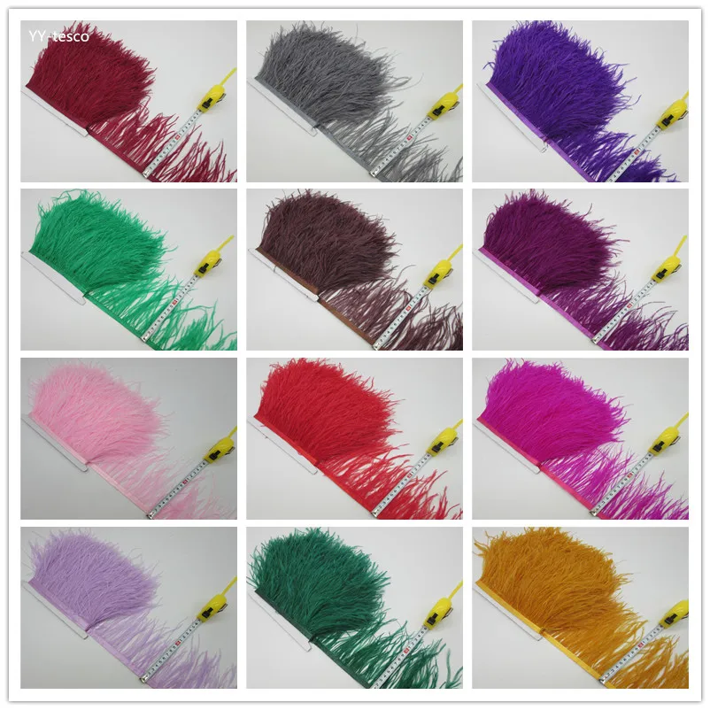 50 yards/lot Multicolor Long Ostrich Feather Plumes Fringe trim 10-15cm Feather Boa Stripe for Party Clothing Accessories Craft