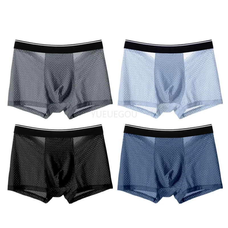 

4-Pack Men's Boxer Briefs - Ice Silk Breathable Mesh Underwear, Mid Waist Comfort Soft Tagless (6XL Plus Size)