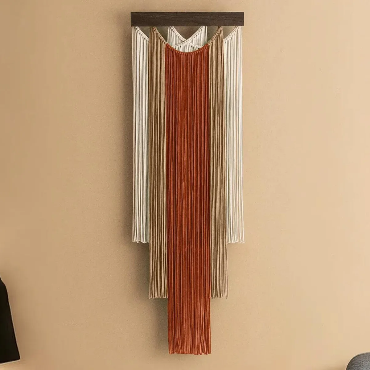 Long Handwoven Tapestry Wall Hanging Decorative Background for Hotels And Homestays Wooden Board Tassel Rectangle Japanese Style