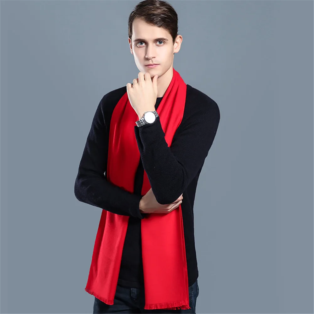 Fashion Men Soild Color Cashmere Scarf Winter Thicken Warm Pashmina Shawl Man Black Gray Casual Scarves Tassel Foulard Bufanda