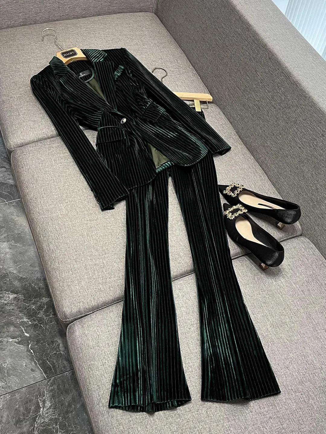 High-end veludo busin terno verão sle faionable vestido de noite feminino conjunto de duas peças para conferência anual