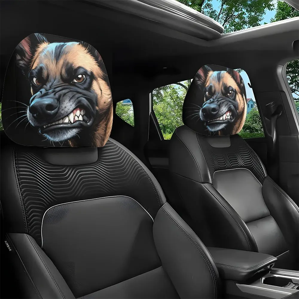 2Pcs Headrest Covers Car 2Pcs Headrest Covers Ghost 2pcs, ferocious German Shepherd printed car head pillowcase
