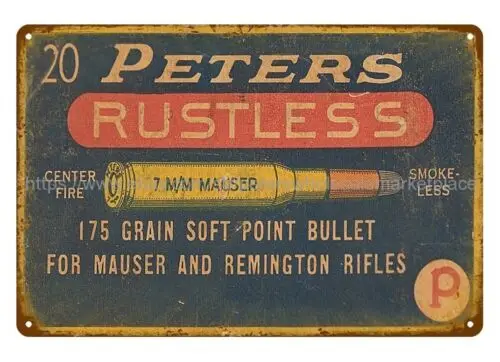 office restaurant decor PETER RUSTLESS for sale ammo hunting metal tin sign tin sign