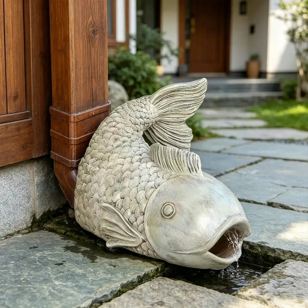 Easy Install Pipe Cover Decorative Rain Spout Fish Shape Rainwater Diverter Decorative Gutter Downspout Statue Outdoor Garden