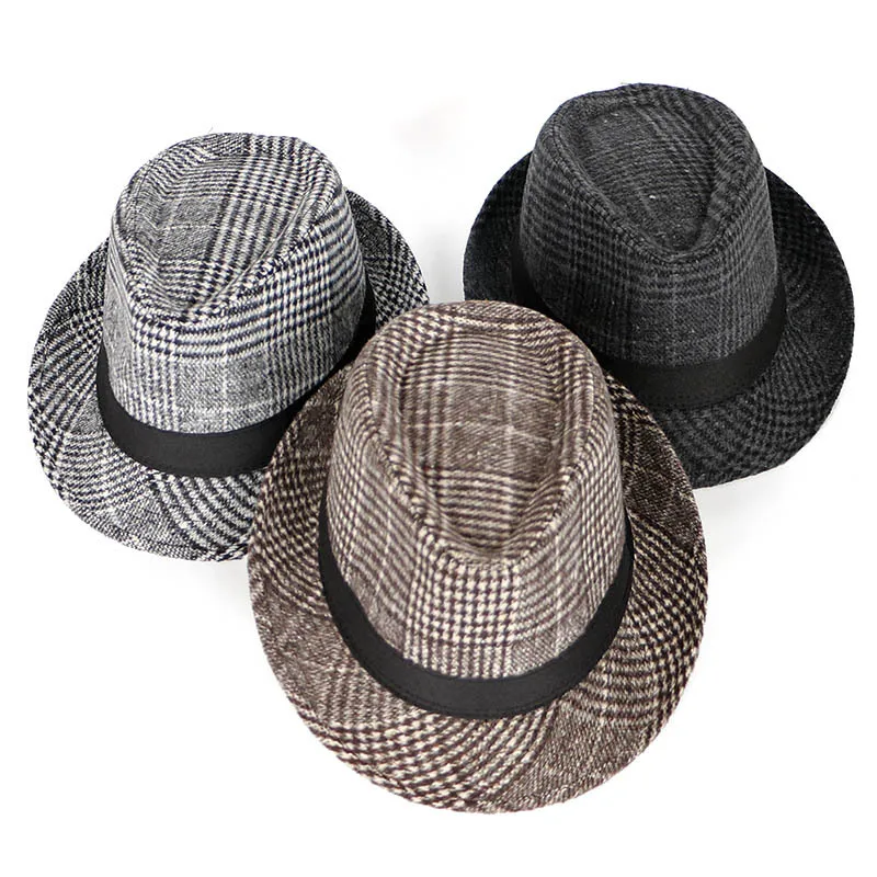 Autumn and Winter Large Plaid Hat Brushed Plaid Jazz Hat Middle-Aged and Elderly Men's Hat Grandpa Hat Sun Protection Warm HatS