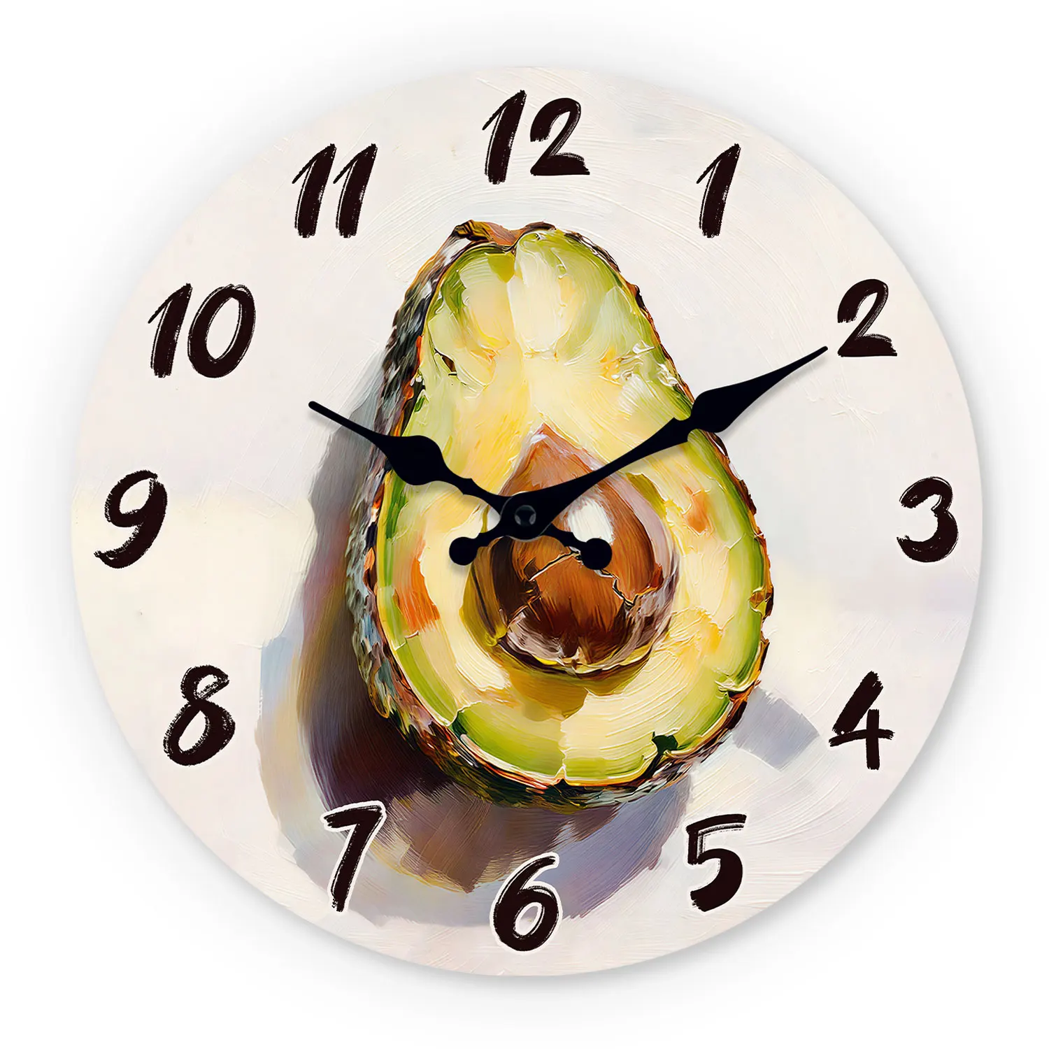 Holz-Wanduhr mit Avocado-Muster, 10-16 Zoll, geräuschlose Wanduhren, AA-Batteriebetrieben, geeignet für Wohnzimmer, Schlafzimmer, Küche (Batterien nicht enthalten) (Muttertag, Ostern, Aprilscherze)