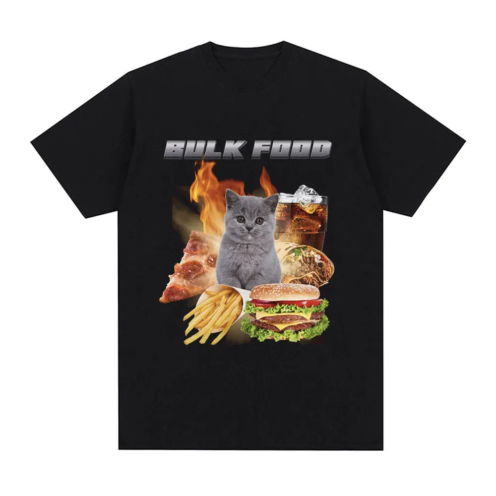 Bulk Food Cat Lover Fans Meme Graphic T-Shirt Men Clothing Vintage Hip Hop Short Sleeve T Shirt Cotton Casual Oversized T-shirts