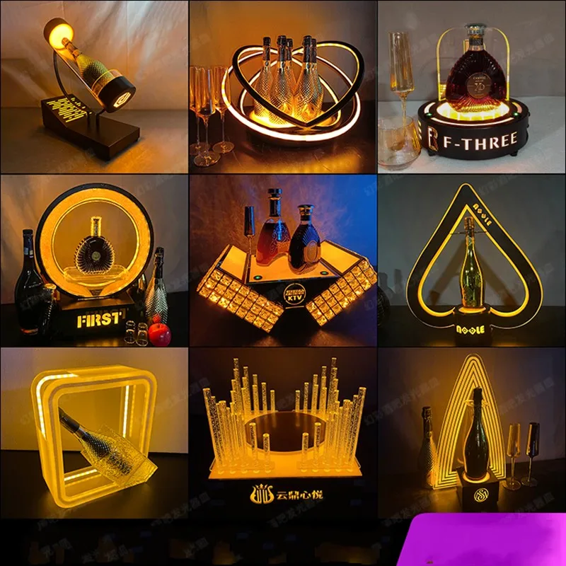 Led Lighted Liquor Bottle Display Shelf Glowing Ring Wine Champagne Vip Bottle Presenter For Bar Hotel Nightclub Villa