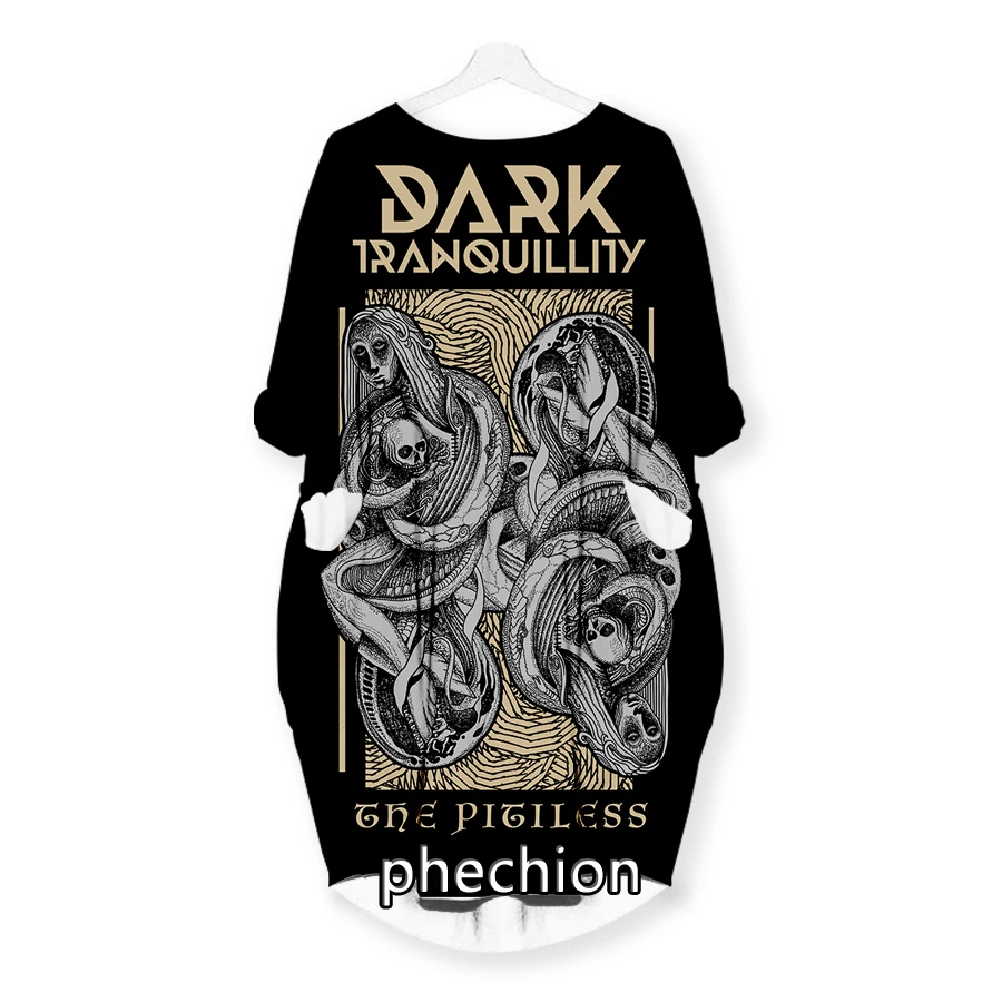 phechion New Fashion Dark Tranquillity Band 3D Print Dresses Casual Mid-length Dress Women Clothing Pocket Long Sleeve Tops T15