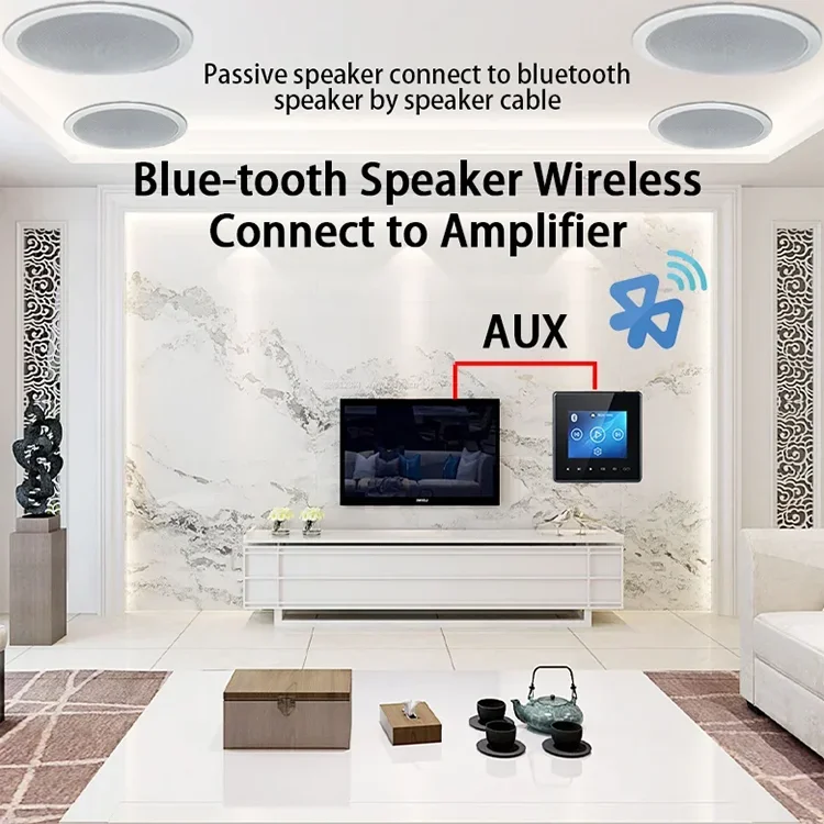 Home Bluetooth Wall Amplifier Smart Home Audio Mini Touch Screen Stereo Sound USB TF Music Panel PA System Support Six Languages