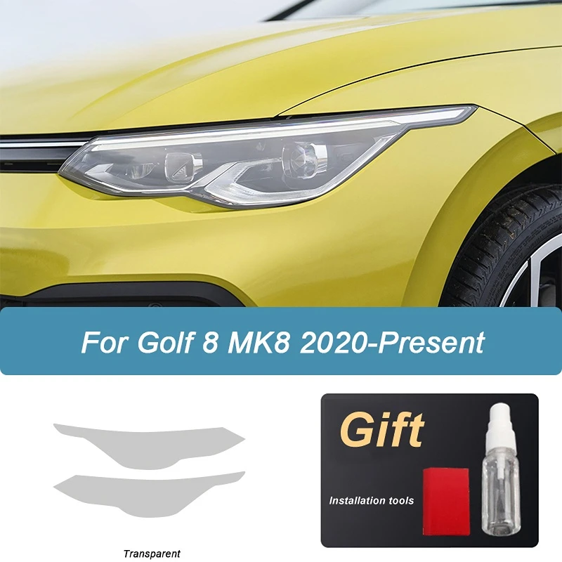 

For Volkswagen VW Golf 8 MK8 2020 2021 Car Headlight Protective Film Smoked Black Wrap Vinyl Transparent TPU Sticker Accessorie