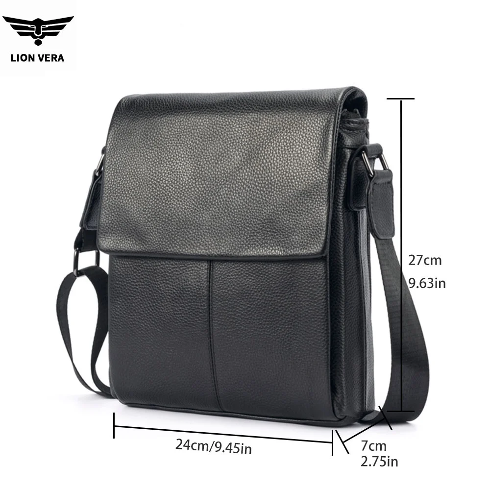 LION VERA Men's Shoulder Bag Retro Genuine Leather Crossbody Bag Multifunctional Portable Business Commuting Travel Storage Bag