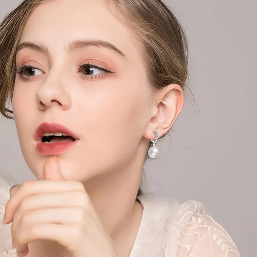 Korean Luxury Temperament Circle Pave-set 5A Zircon Imitation Pearl Dangle Earrings for Women Bride Wedding Anniversary Jewelry