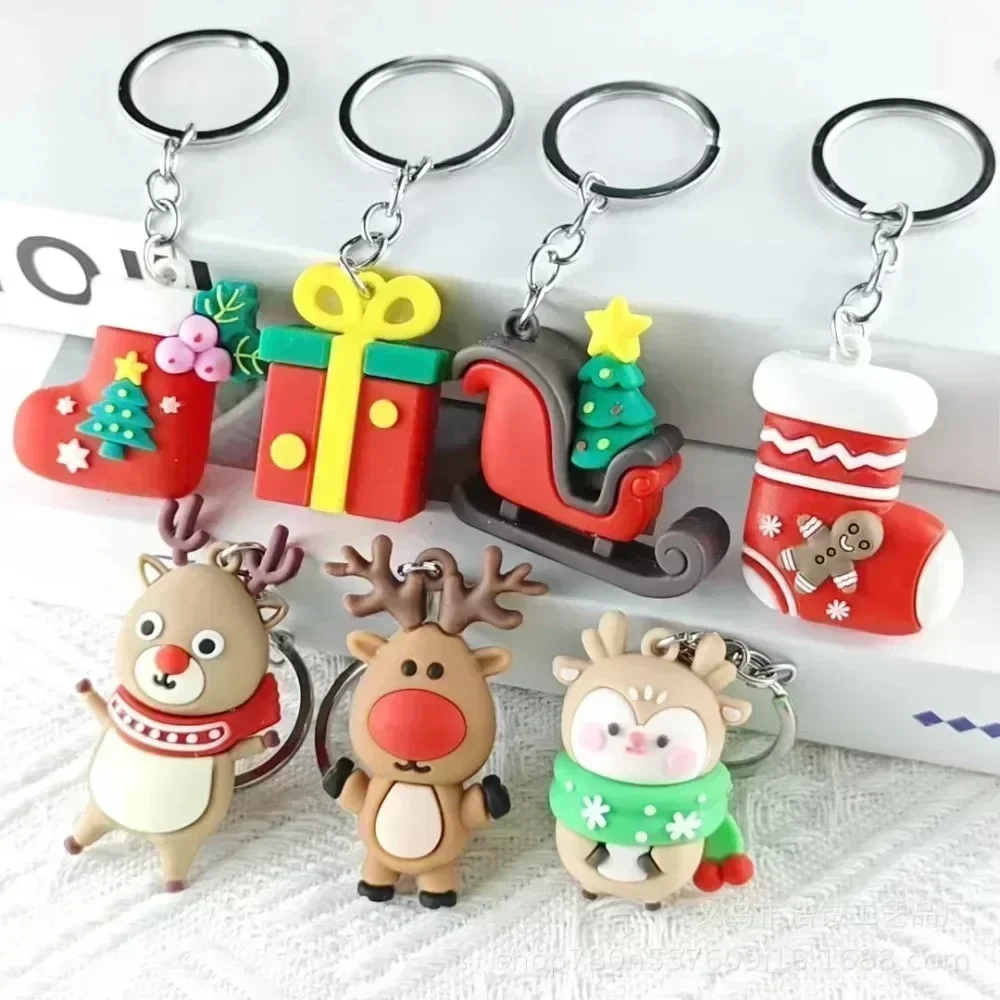 Cute metal car keychain lady Christmas keyring Santa Claus tree snowman handbag key chain creative gift Personalized accessories