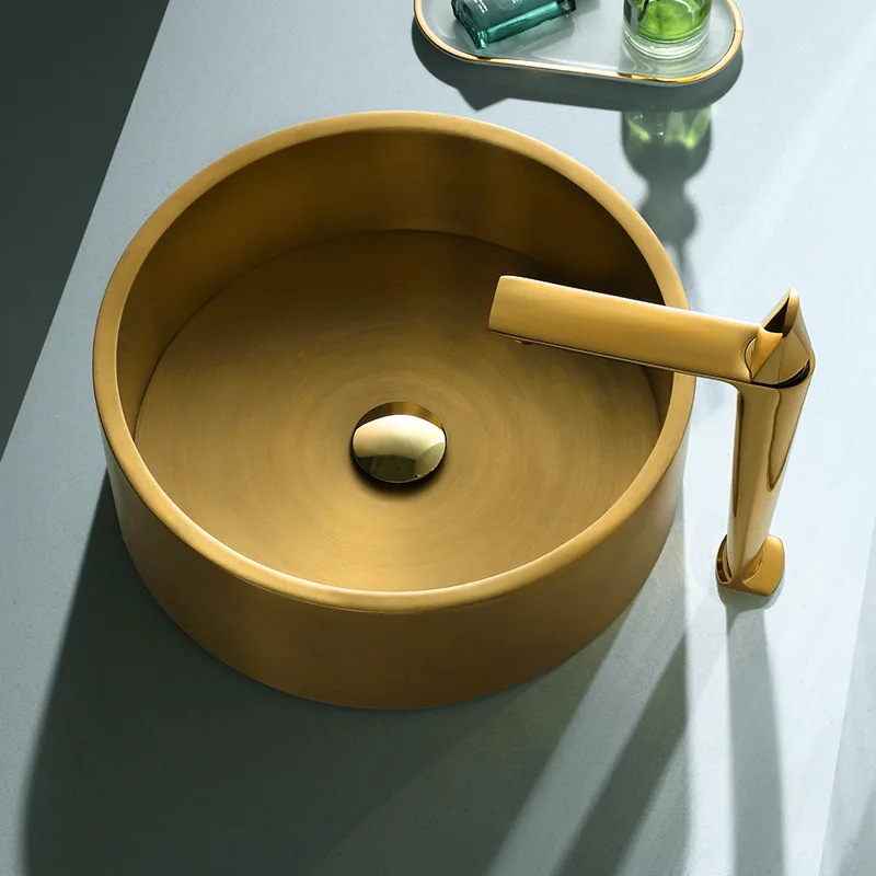 Luxury Gold Bathroom sink SUS304 Stainless steel High Quality Golden Round Lavabo washbasin Modern design 400*400*130mm washbowl