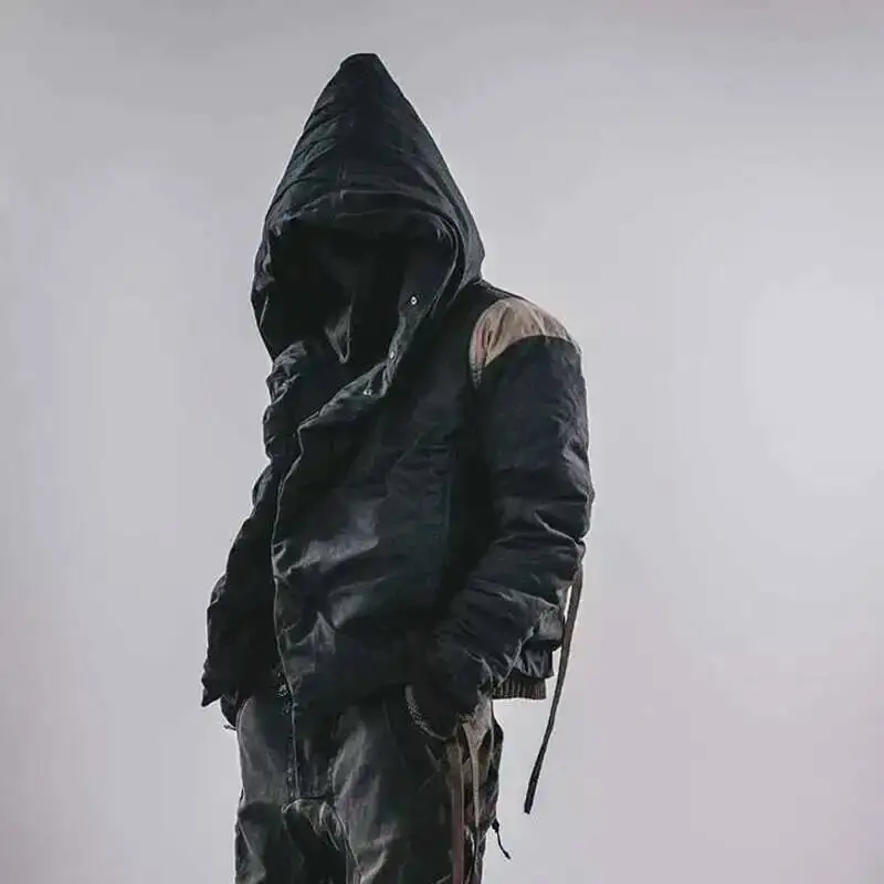 HKSH Autumn Winter New Men\'s Tide Punk Ribbon Adjustable Shaping Padded Coat Body Wizard Hat Short Distressed Down Jacket HK3369