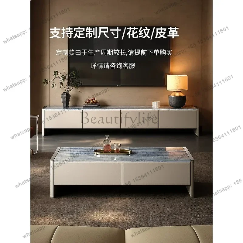 PG N80 Luxury Natural Stone TV Stand Coffee Table Set Modern Italian Design Marble Console Table Extra Long Home Furniture
