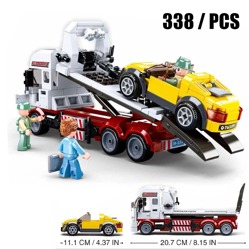 SLUBAN City Maintenance Transporter autocisterna Trailer Crane Car MOC Figures Building Blocks mattoni Classic Model Toys For Kid