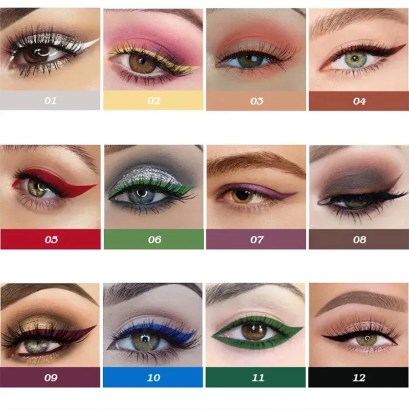 12pcs/Set Ultra-thin Waterproof Liquid Eyeliner Korean Makeup for Women Quick Dry Smooth Eye Liner Long Last Lower Eyelash Pen