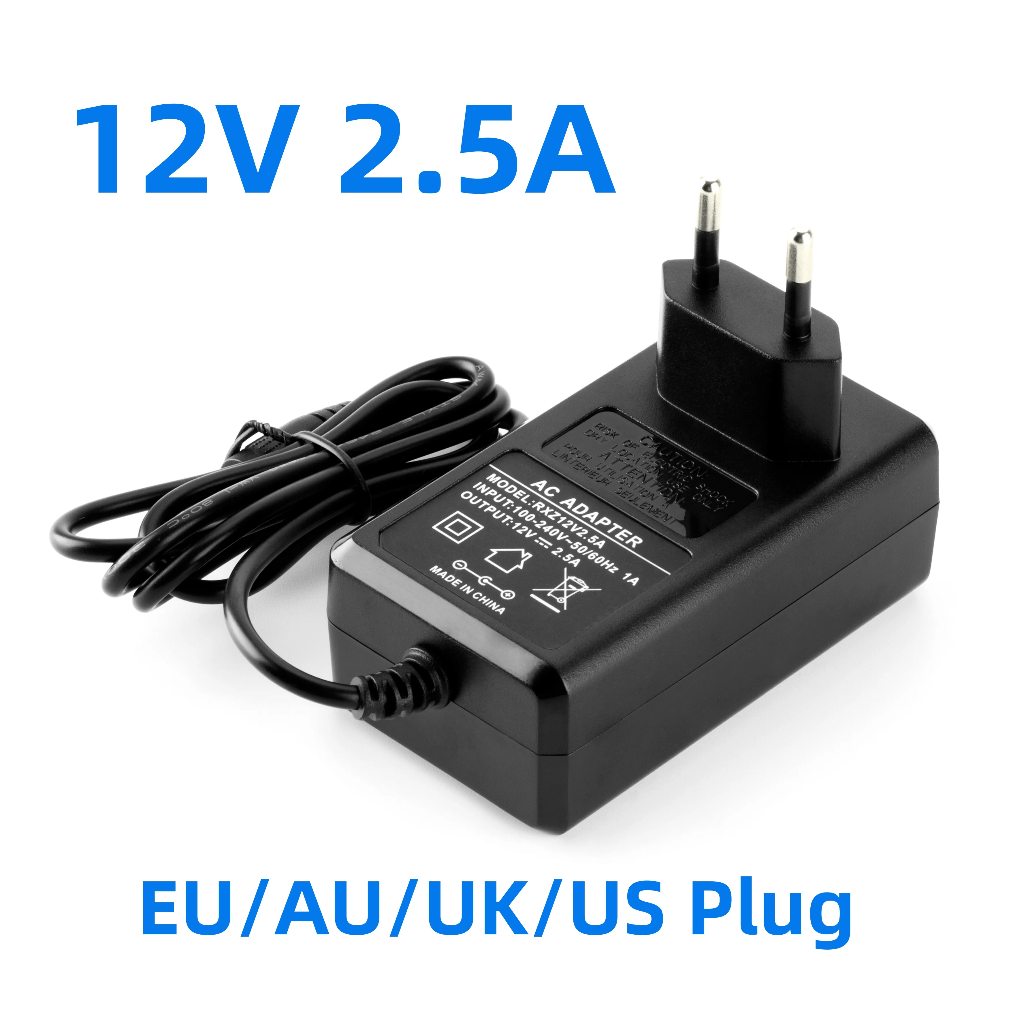 

AC100V-240V / DC12V 2.5A Output Power Adaptor EU/AU/UK/US Plug Power Adapter Wall Charger DC 5.5mm x 2.1mm for CCTV Camera