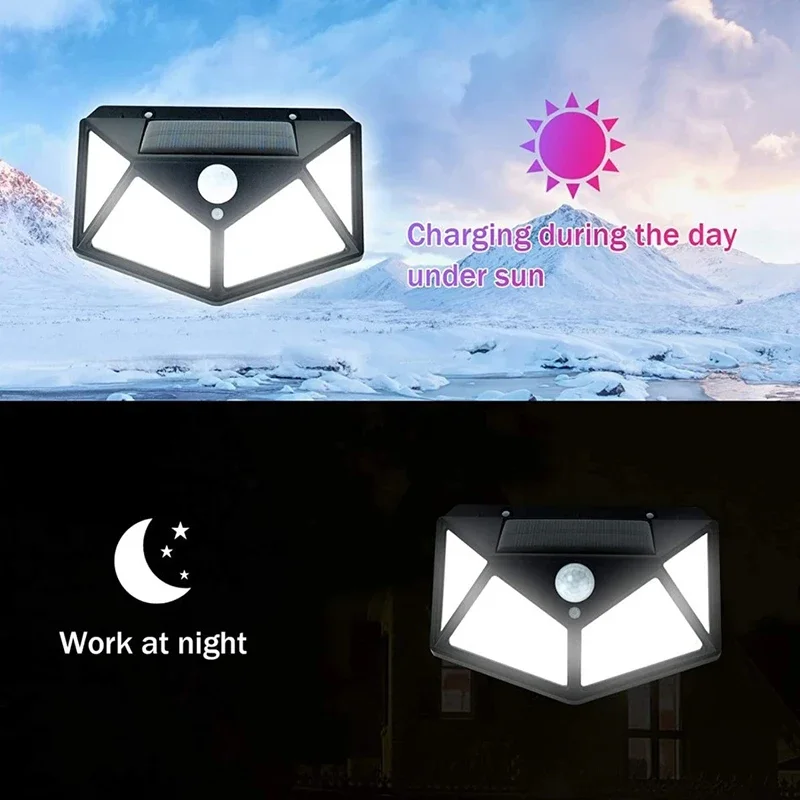 1-4Pcs 100 LED Solar Wall Light Outdoor Solar Lamp PIR Motion Sensor Solar Powered Sunlight Street Lantern for Garden Decoration