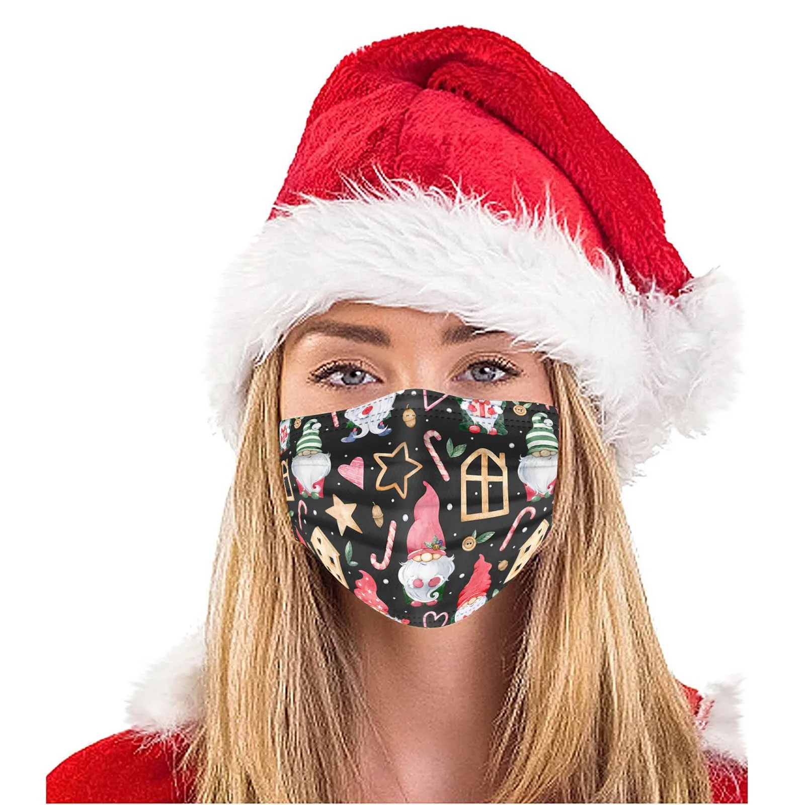 الكبار عيد الميلاد نمط مطبوعة أقنعة المتاح أحادية اللون 10 قطعة جمع الحفلات اليومية لوازم الديكور الواقية العملي #3