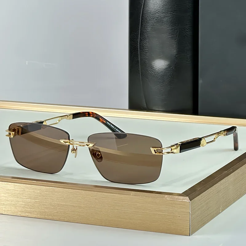 

The idealist Vintage Craft Tortoise Gold Boundless Sunglasses for Men Light Luxury Retro Rimless Alloy Solar Glasses for Ma