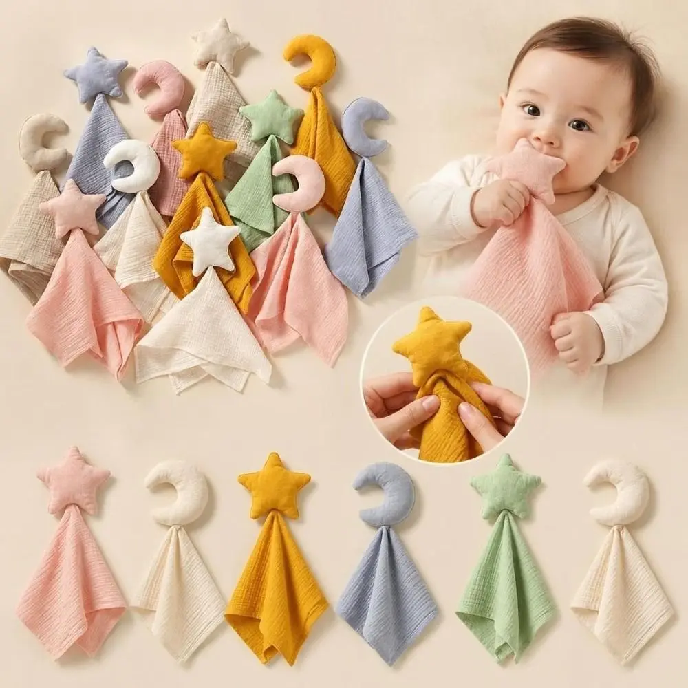 A Class Security Blanket Pure Cotton Star Moon Shape Comfort Blanket Chewable Soothing Sleep Companion Teething Comfort
