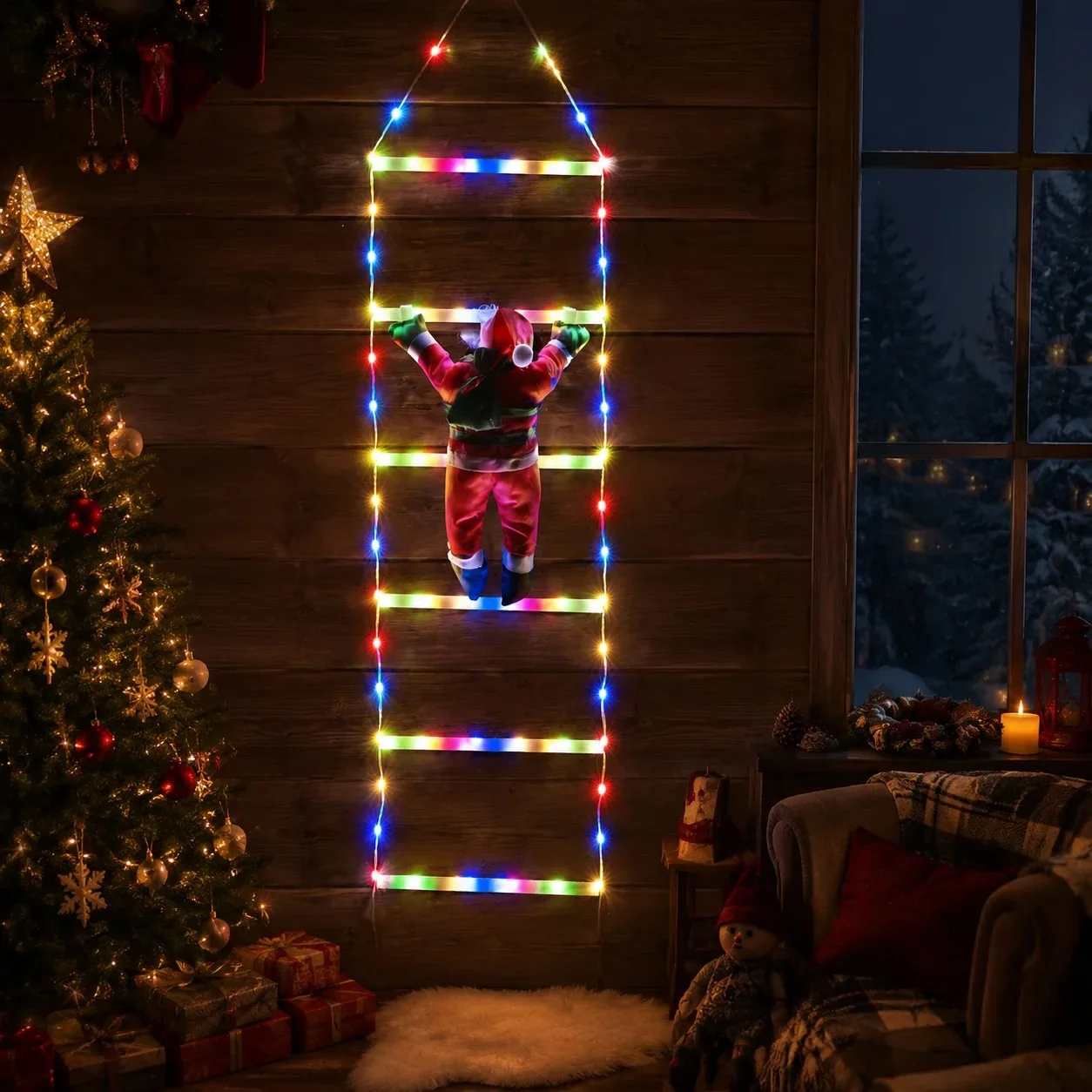 Outdoor Christmas Decoration LED Multicolor Climbing Figure Wall Hanging Lights for Garden Tree Window Indoor 2026 New Party
