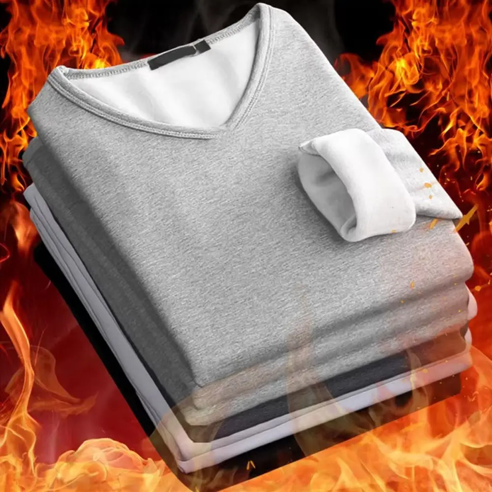 Polyester Men's Thermal Underwear Cold Weather Thermal Clothes Thermal Underwear for Men Base Layer Plus Velvet Shirt