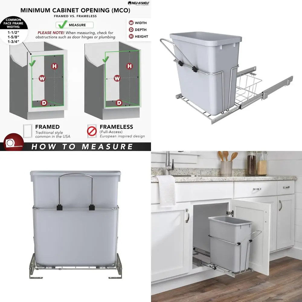 

20 Quart Pullout Cabinet Metal Wire Trash Can with Rear Basket for Waste and Organization