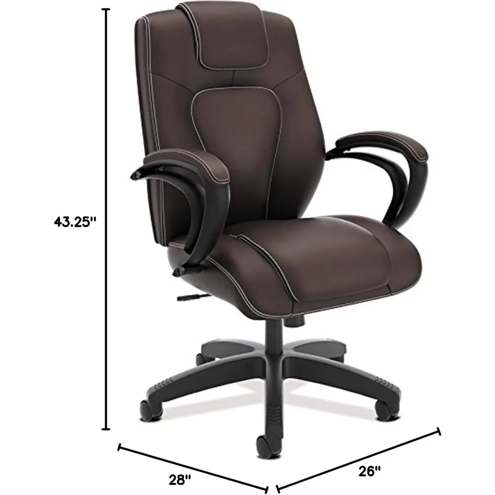 Chair - High-Back Office Chair with Arms for Computer Desk, Brown